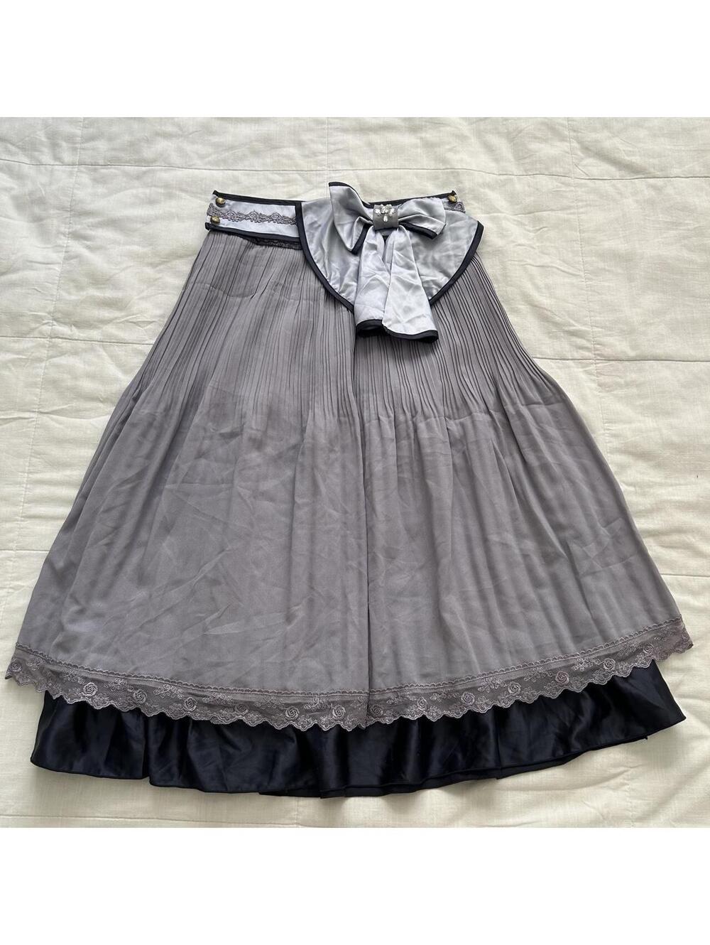 Axes Femme Soft Gray Pleated Ribbon Skirt Coquette Himekaji Size M Japan